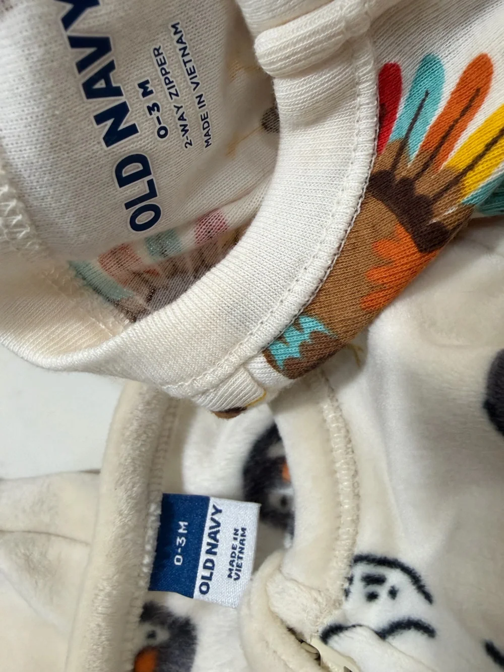 Old Navy Cream Footed One-Piece with Colorful Turkey Motif bundle of two pieces.